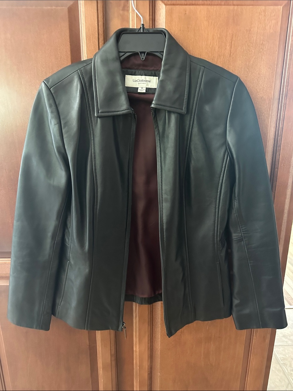 Liz Claiborne Black Leather Zip-Front Jacket